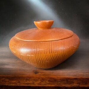 Vintage Fischer Wismar Turned Wood Lidded Bowl Mid Century Modern German Decor
